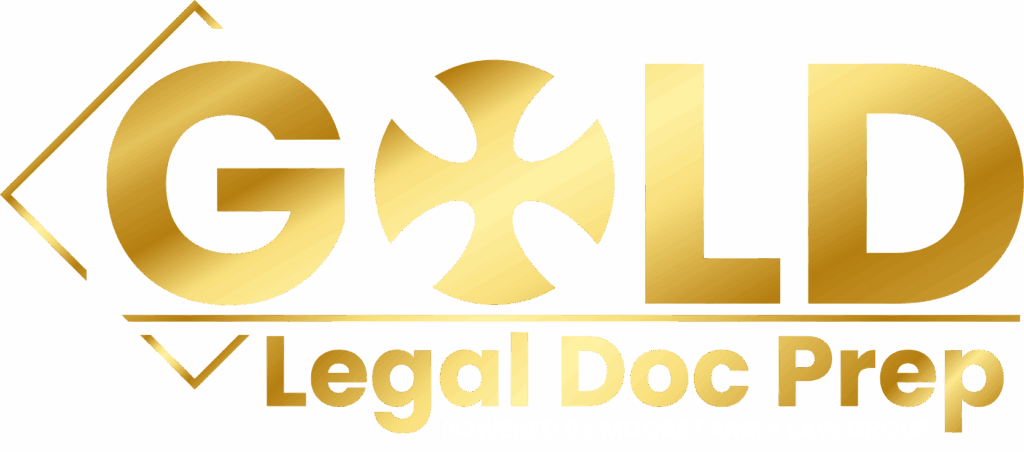 Gold Legal Doc Prep Logo with tagline
